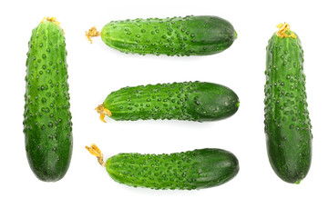 Cucumber set isolated on white background. Top view. Flat lay pattern