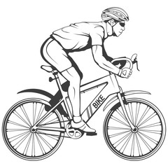 Cyclist on a bicycle. Sports bike. Bicycle helmet. Man riding a bike. Vector graphics to design.