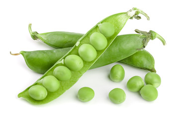 Fresh green pea pod isolated on white background