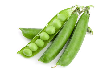Fresh green pea pod isolated on white background