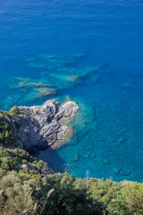 Beautiful blue Mediterrean sea from the cliffs of the Cinque Terre, Italy