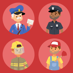 People different professions vector illustration. Success teamwork diversity human work lifestyle. Standing successful young professions person character in uniform