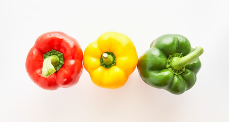 Bell pepper is a group of many colors on a white background.
