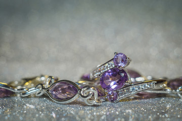 Silver ring with natural amethyst