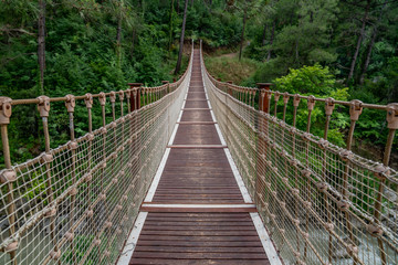 Suspension bridge in Turkey with wood walkway,Adana,Karaisali