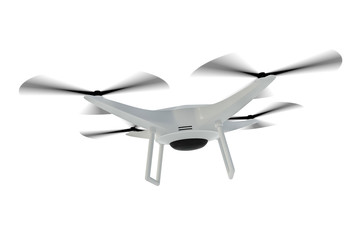 Flying drone isolated on white background - obrazy, fototapety, plakaty