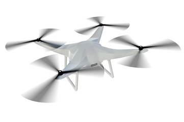 Flying drone isolated on white background