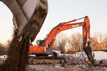Group of excavator working on a construction site