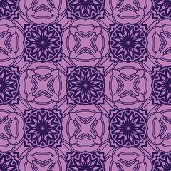 Vector Seamless Purple Floral Mandala Pattern.