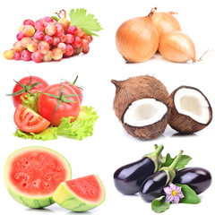 Fruits and vegetables on a white background