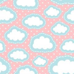Cute Cartoon Cloud Seamless Pattern Background, Vector illustration