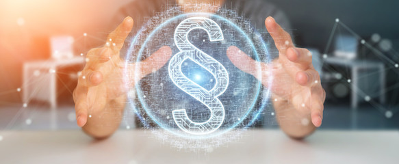 Businessman using law paragraph digital hologram 3D rendering