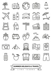 Travel and summer holidays line icon set