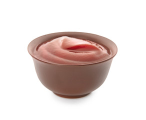 Barbecue sauce in bowl on white background