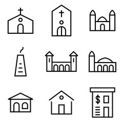 Building icon set lined simple flat style illustration