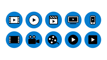 ビデオ動画再生ボタンのアイコン複数セットイラスト白黒 Wall Mural And4me ビデオ動画再生ボタンのアイコン複数セットイラスト白黒 Wall Mural And4me