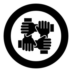 Four hand holding together team work concept icon black color in circle round