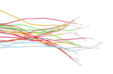 Telecommunication network cables isolated on white background, with clipping path, top view