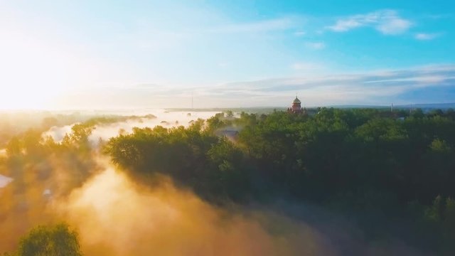 Dawn Morning church nature forest warmth harmony clouds russia summer