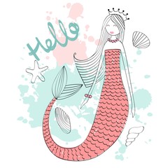 Vector hand drawn illustration of a mermaid