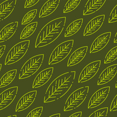 Cute floral seamless pattern with leaves. Template for wallpapers, site background, print design, cards, menu design, invitation. Summer and autumn theme. Vector illustration.