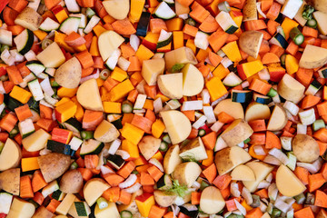 Draufsicht auf frisches Gemüse geschnitten, saisonales und regionales Biogemüse