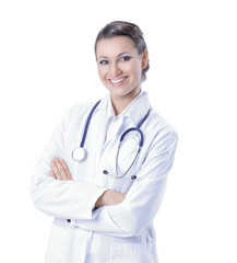 portrait of a friendly female doctor.isolated on white