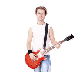 Fototapeta premium portrait in full growth.a young guy with a guitar