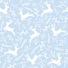 Reindeer Seamless Pattern with Floral, Christmas Background, Vector illustration