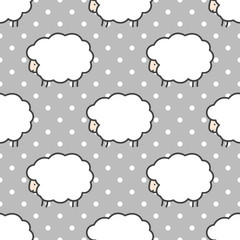 Cute Cartoon Sheep Seamless Pattern Background, Illustration Vector