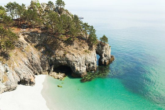 Ocean view. Nature background with nobody. Morgat, Crozon peninsula, Brittany, France