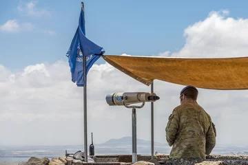 Velvet curtains Middle East Golan Heights, Israel - May 6, 2018 : UN observers in the Israeli syrian border 