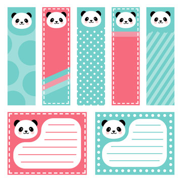 Cute Panda Note Sticker, Note Paper and Stickers Set with Vector Funny Animals Illustration Vector, Template for Greeting Scrapbook, Sticker Set for Organizer