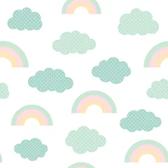 Gardinen Cute clouds and rainbow seamless pattern, cartoon vector illustration, isolated sky background for kid © Gabriel Onat