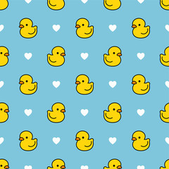 Cute duck seamless pattern, water background with dot, vector illustration