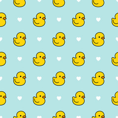 Cute duck seamless pattern, water background with dot, vector illustration