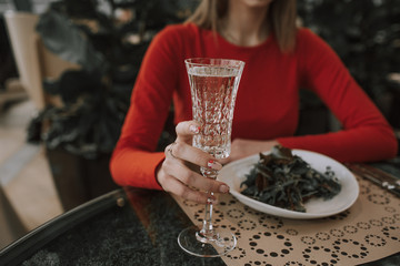 Glass of champagne in a restaurant