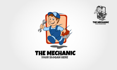 Naklejka na ściany i meble Vector logo illustration of an auto mechanic cartoon character