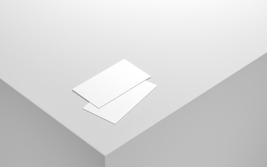 Two white Business Cards Mockup on the box, 3d rendering