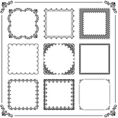 Vintage set of horizontal, square and round elements. Different elements for decoration design, frames, cards, menus, backgrounds and monograms. Classic patterns. Set of vintage patterns