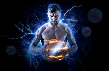 Basketball player holding ball