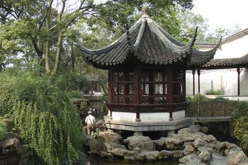 pond and garden pavilion in Chinese style, China