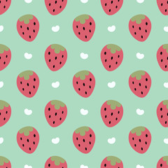 Strawberry pattern, cute heart fruit cartoon seamless background with dot, Vector illustration
