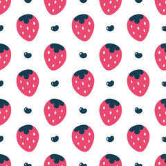 Strawberry pattern, cute heart fruit cartoon seamless background with dot, Vector illustration