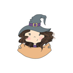 Brunette Hair Girl In Hat Isolated On A White Background Hand Drawn Illustration