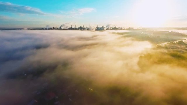 Morning dawn russia ural beauty summer factory city nature clouds sky land aerial photography
