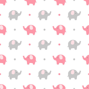 Elephant cute seamless pattern, Cartoon elephant background, vector illustration