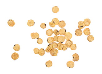 Integral soybean flakes isolated on white background, top view