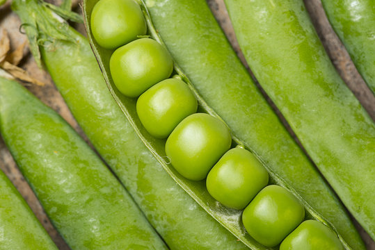 fresh peas close up in the detail