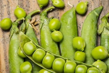 fresh green peas close up in the detail